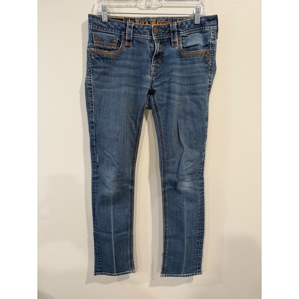 Rock Revival Sherry Straight Leg Jeans Women's‎ Size 29 Blue Denim Frayed Hem